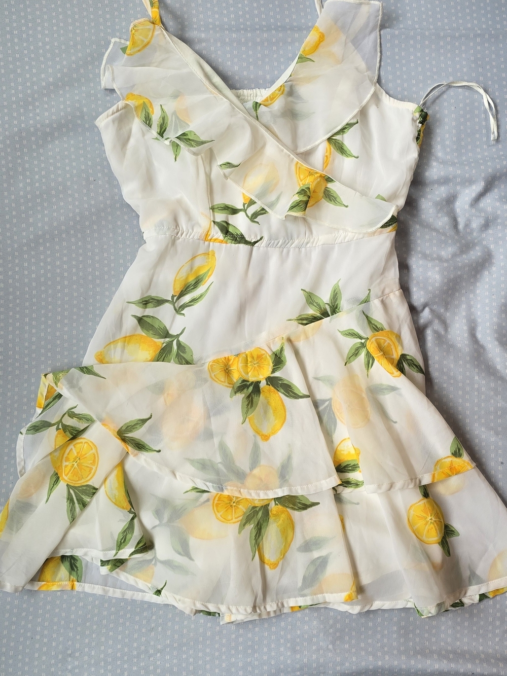 White Lemon-Print Ruffle Romper
